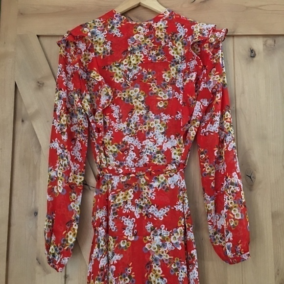 KAREN MILLEN Red Floral Ruffle Dress Size 6 - Picture 8 of 12